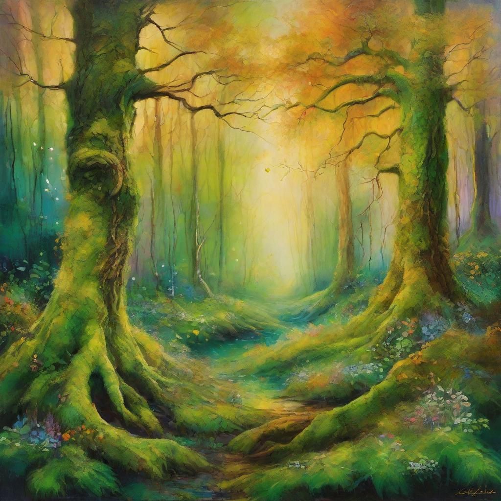 Enchanted Irish Forest in Mixed Media Painting