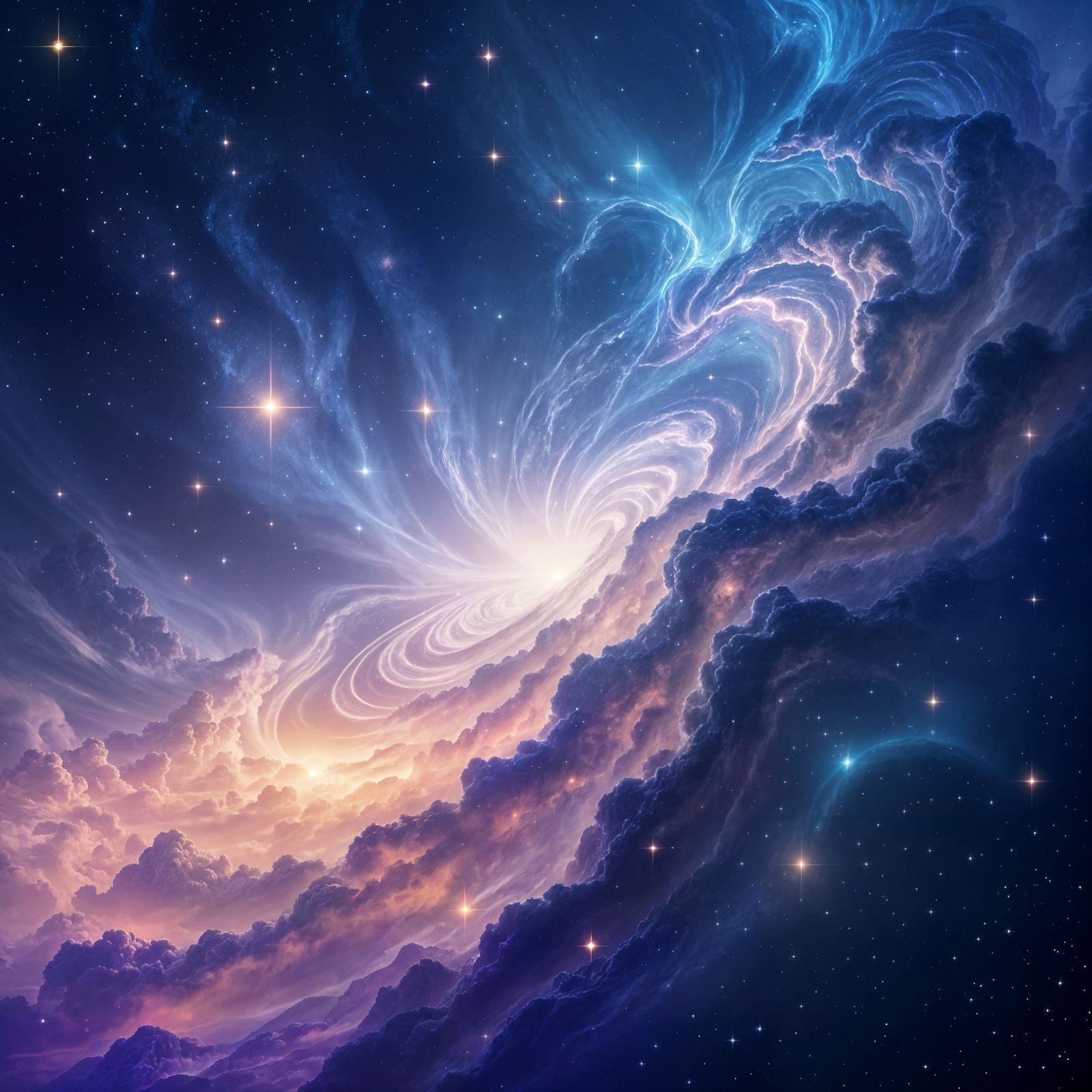 Swirling Cosmic Nebula with Luminous Light Veins