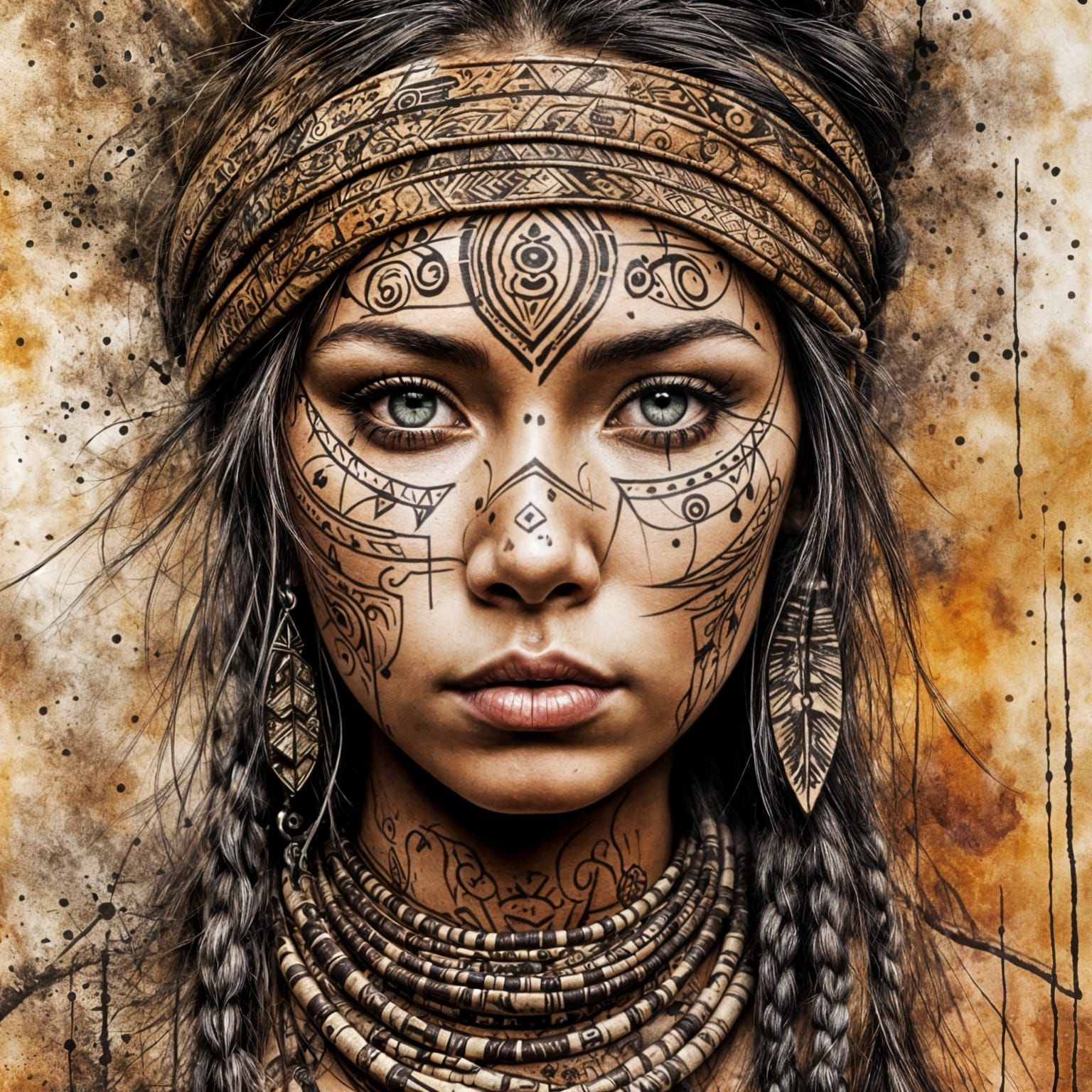 Indigenous Female Face Tattoo in Digital Painting