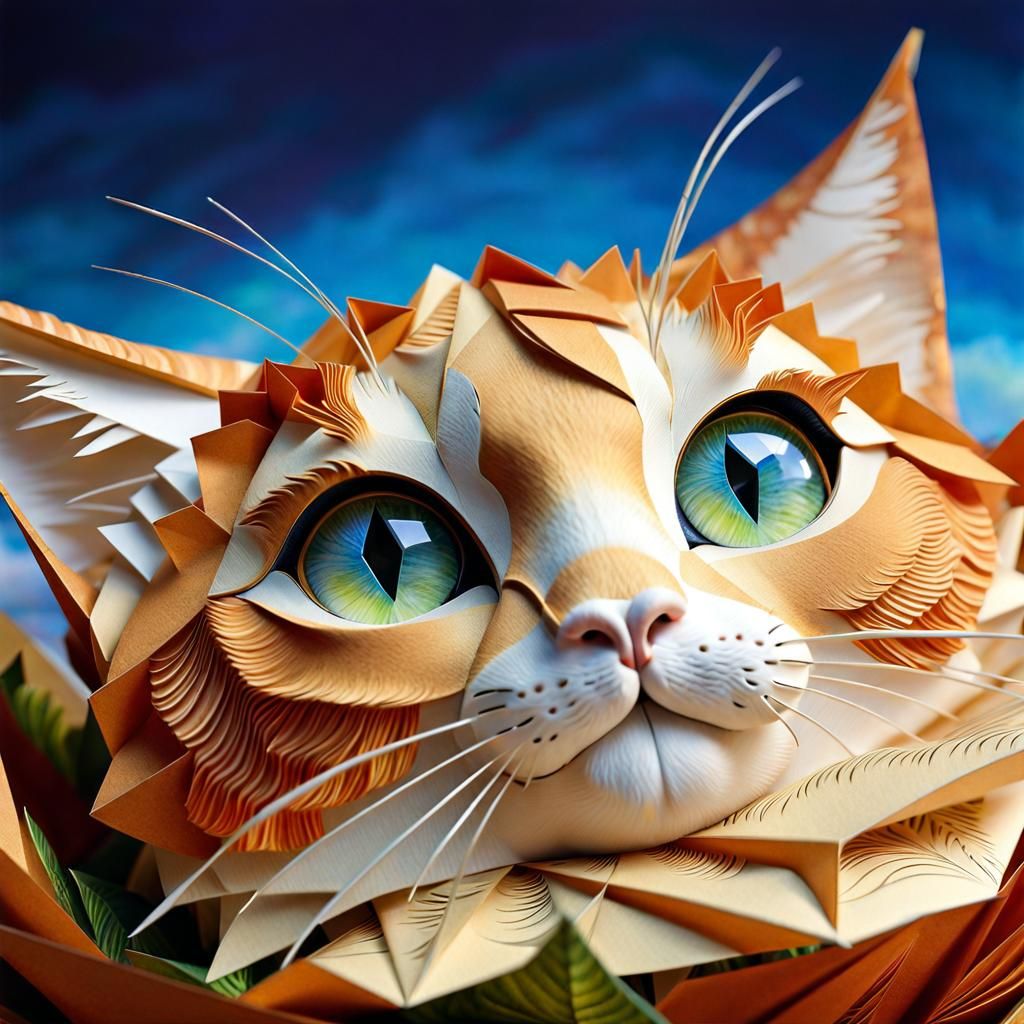 Adorable Origami Cat Inspired by Ghibli and Pixar