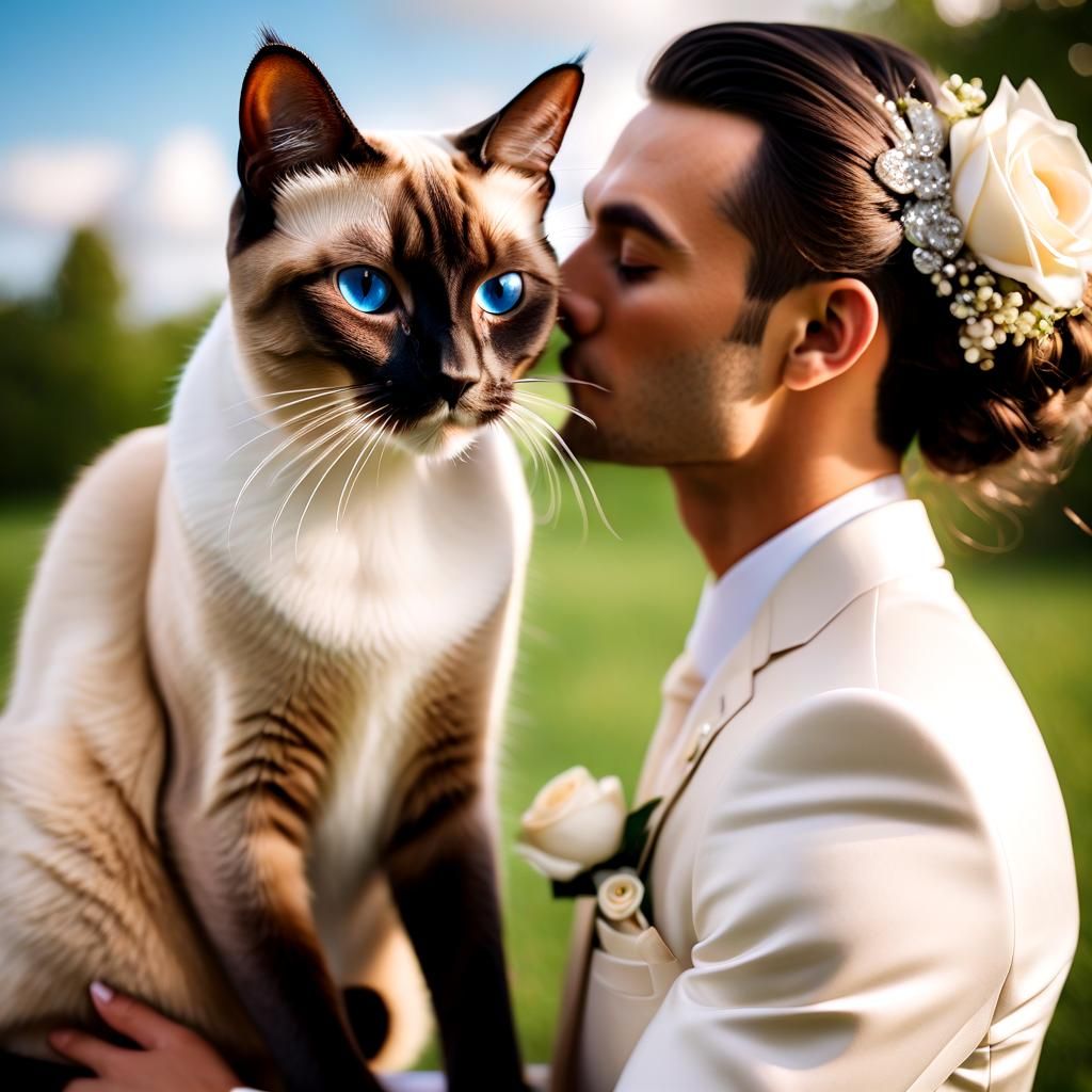Siamese Cat Photobombs Wedding in Hyperrealism Art