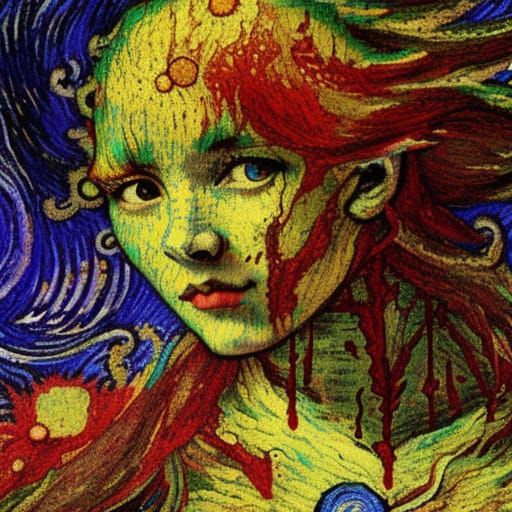 Surreal Glitchcore Landscape in Stained Glass Style