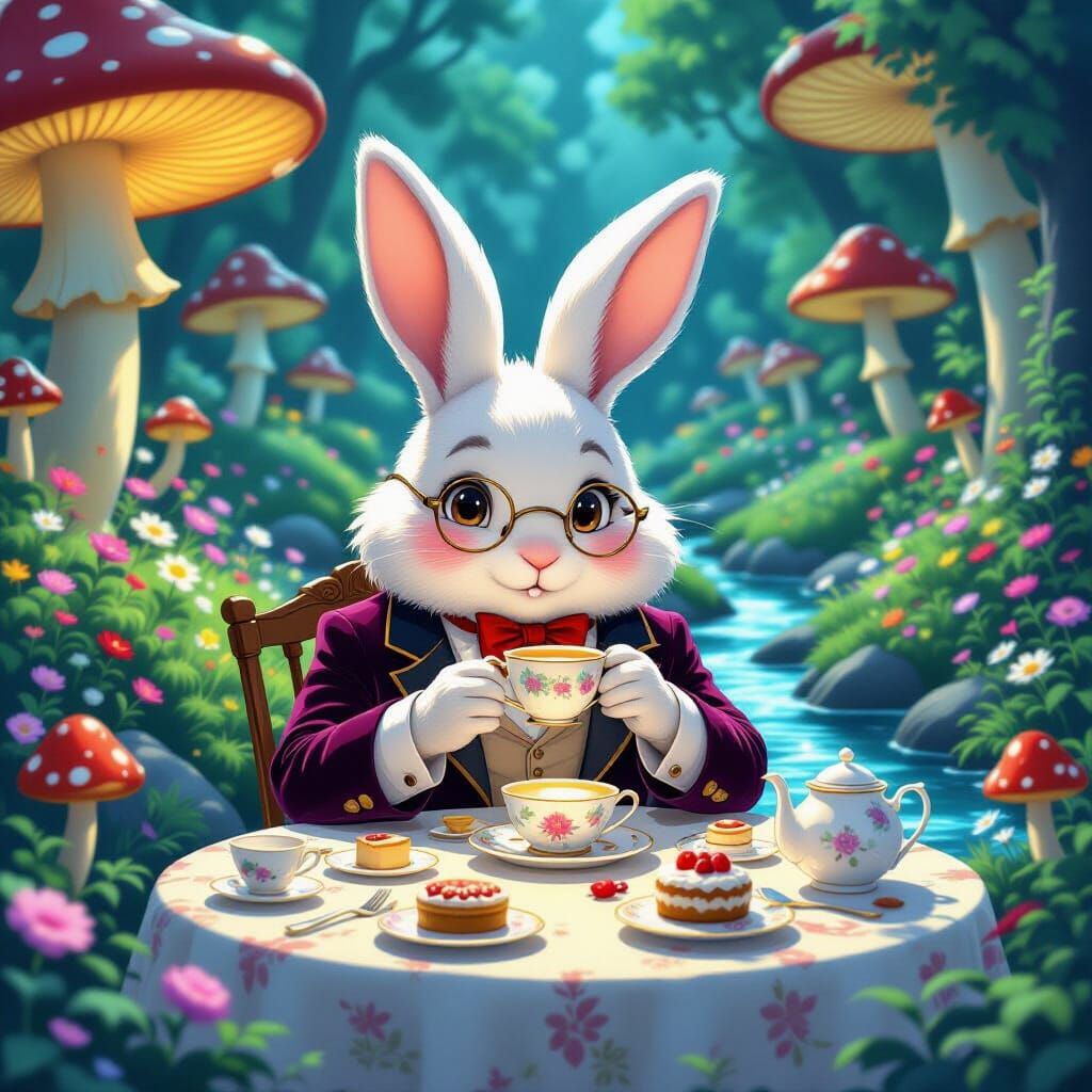 Giant Rabbit Tea Party in Ghibli Mushroom Field