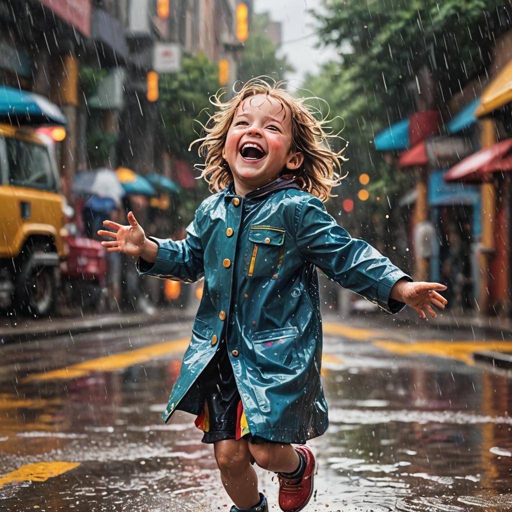 Ecstatic Child Laughing in the Rain: Splash Art