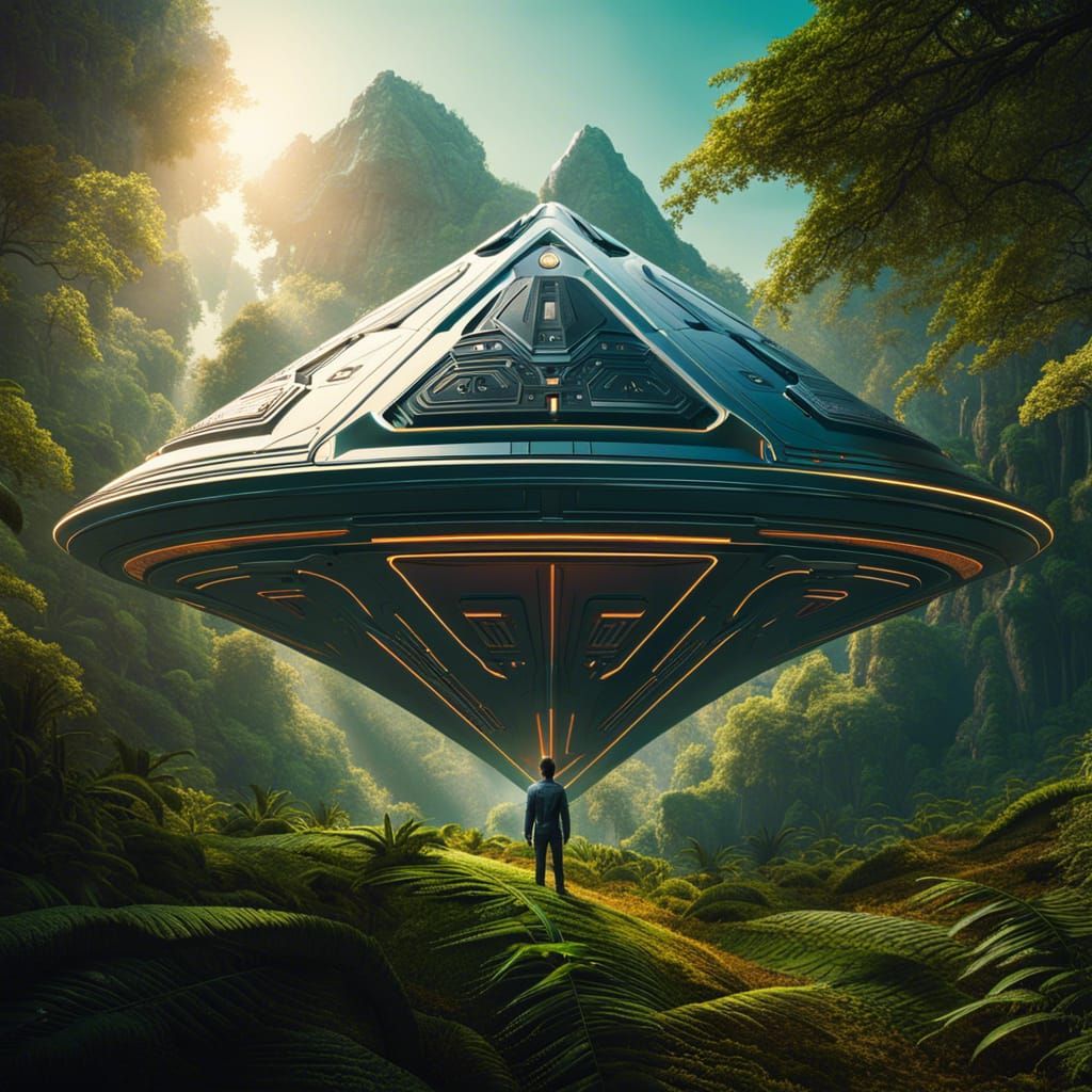 Triangular Spacecraft Over Exotic Alien Planet