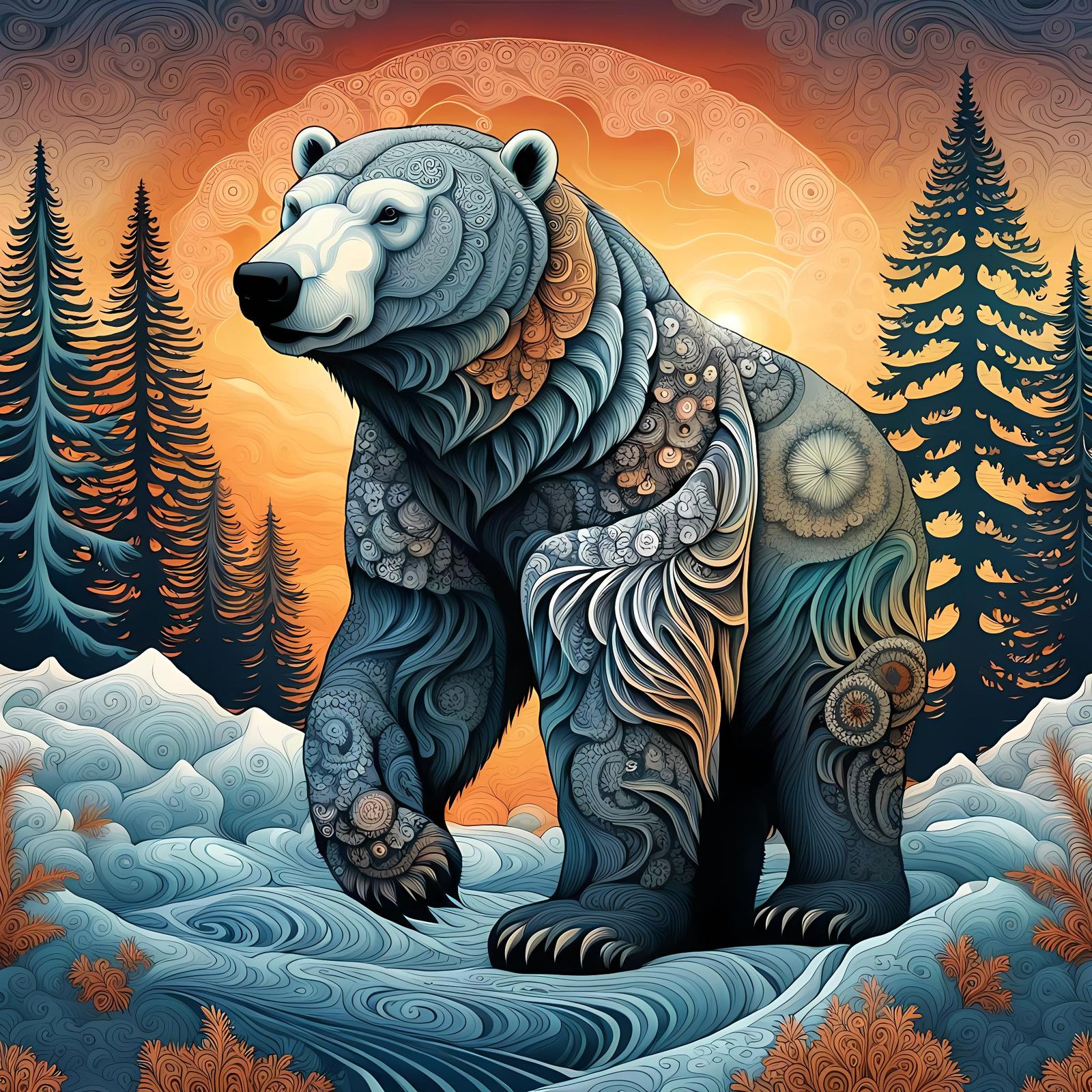 Ornate Polar Bear in Nordic Setting by Haeckel