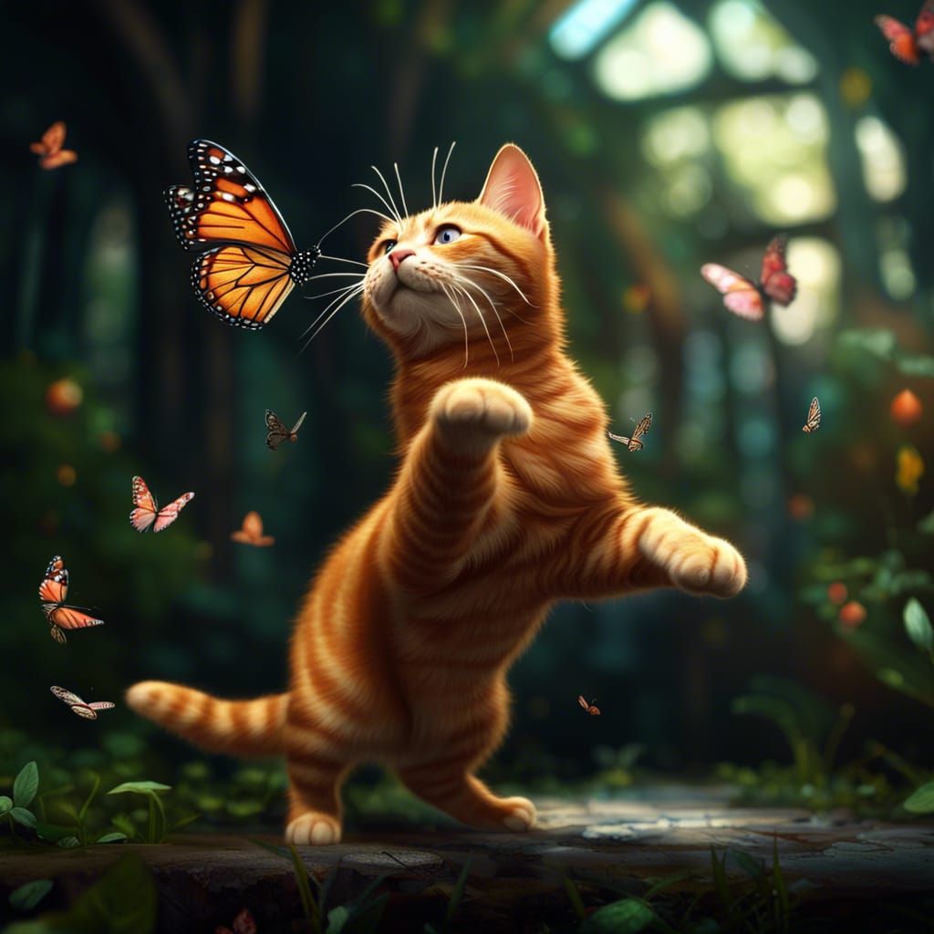 Ginger Cat Butterfly Fantasy Concept Art