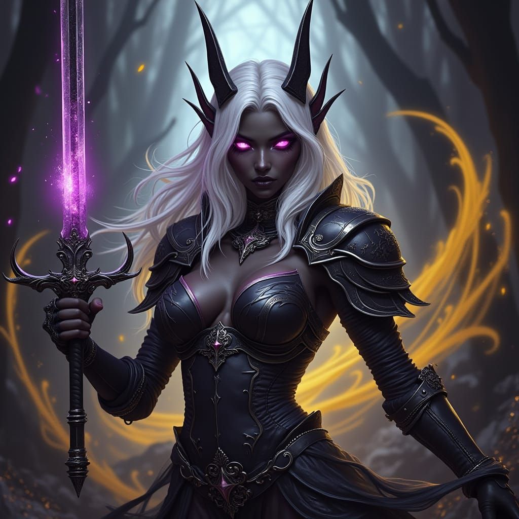 Elven Battle Goth Lady in Dark Fantasy Style