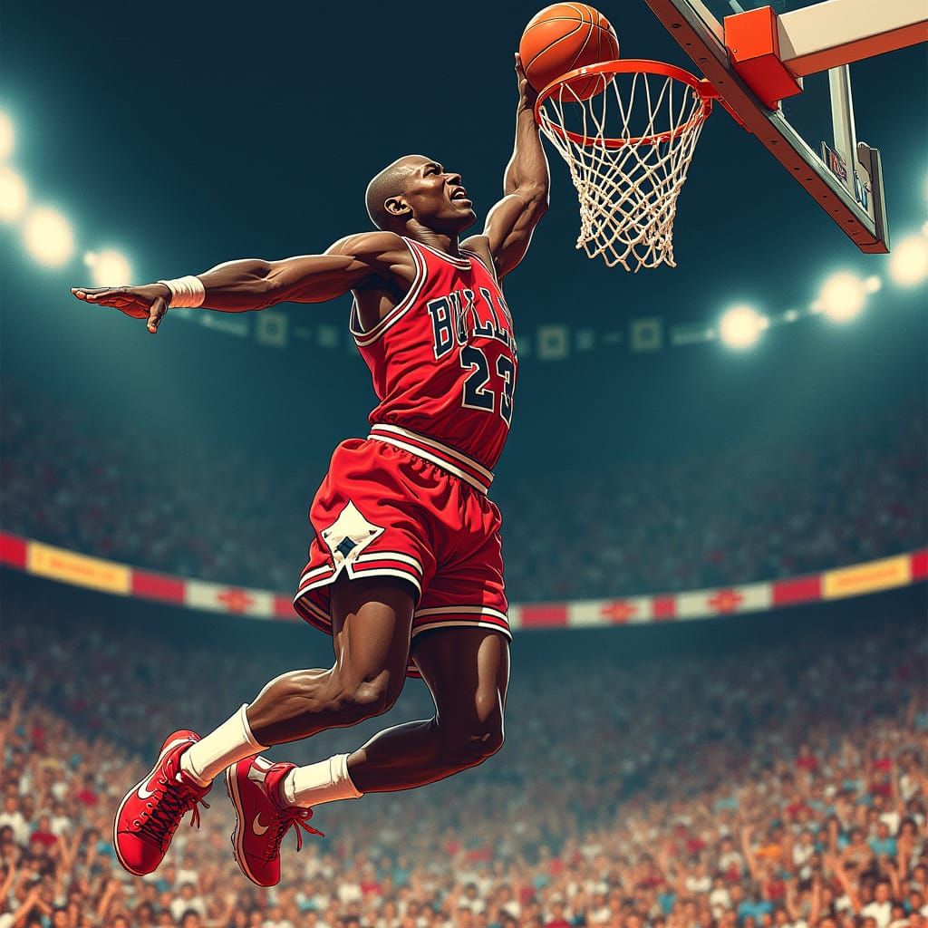 Michael Jordan in Mid-Air Slam Dunk