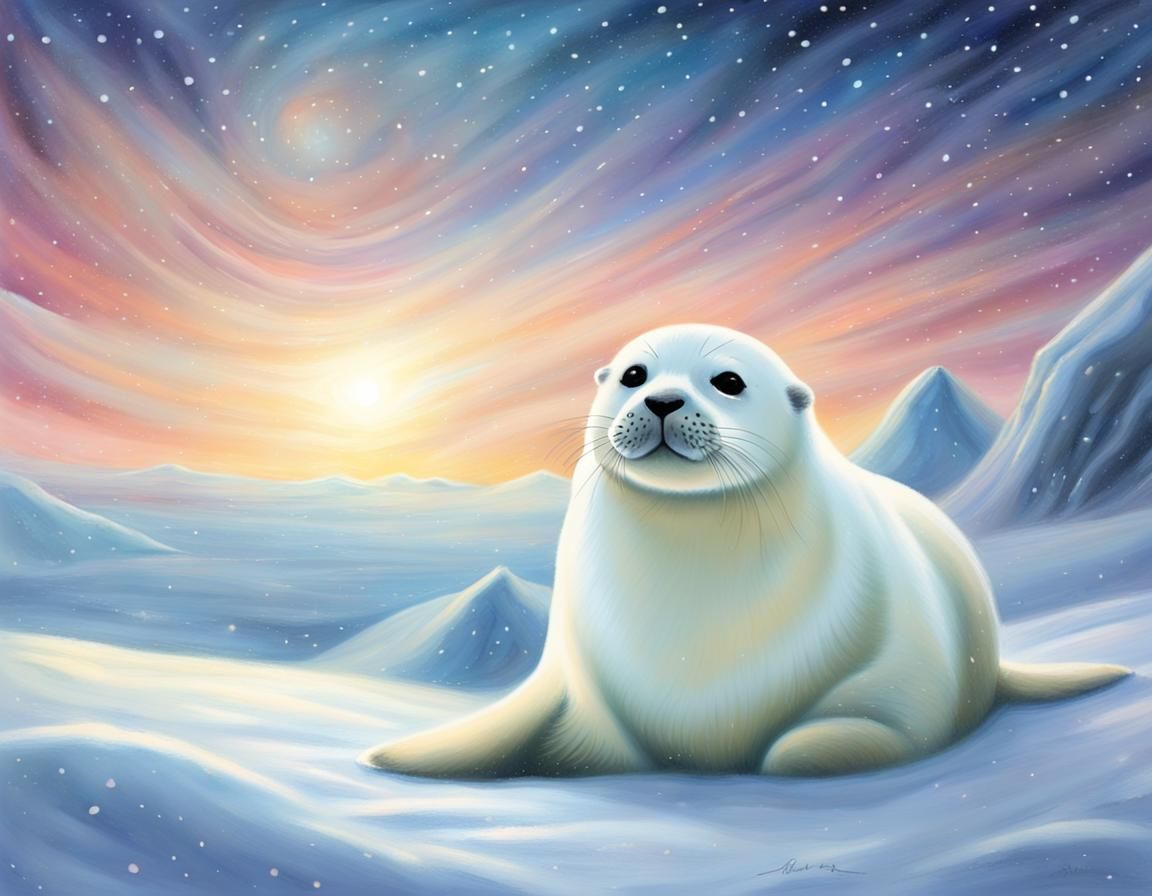 Harp Seal in Sparkling Snow: Pastel Art