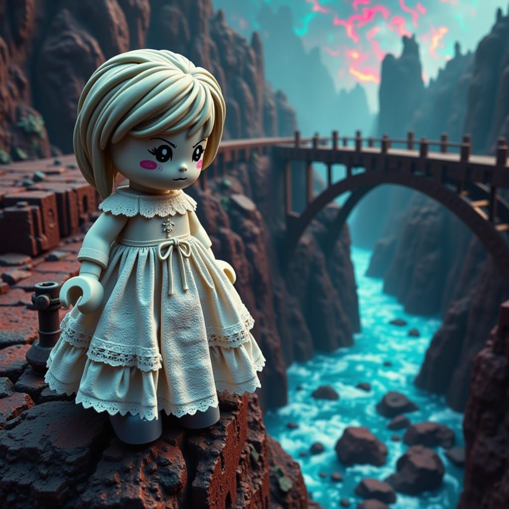 Lego Goth Doll on Bridge Over Emotional River