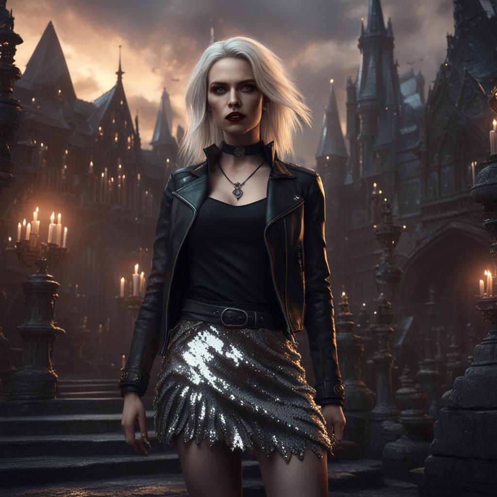 Blonde Vampire in Sequin Miniskirt: Fantasy Art