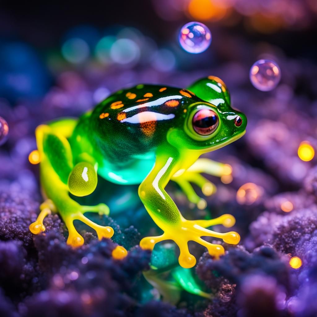 Glass Dragon Frog with Glowing Lights Macro Photo
