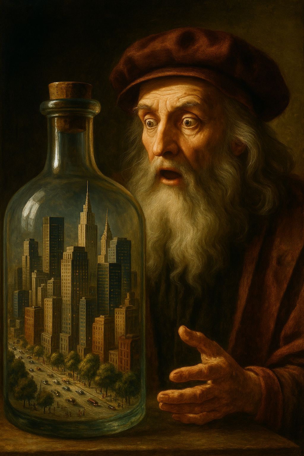 Da Vinci's Astonishment: Modern City in a Bottle