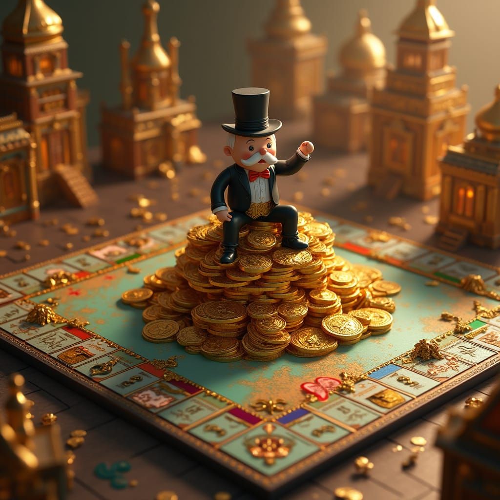 Luxurious 3D Monopoly Board in Opulent Baroque Style