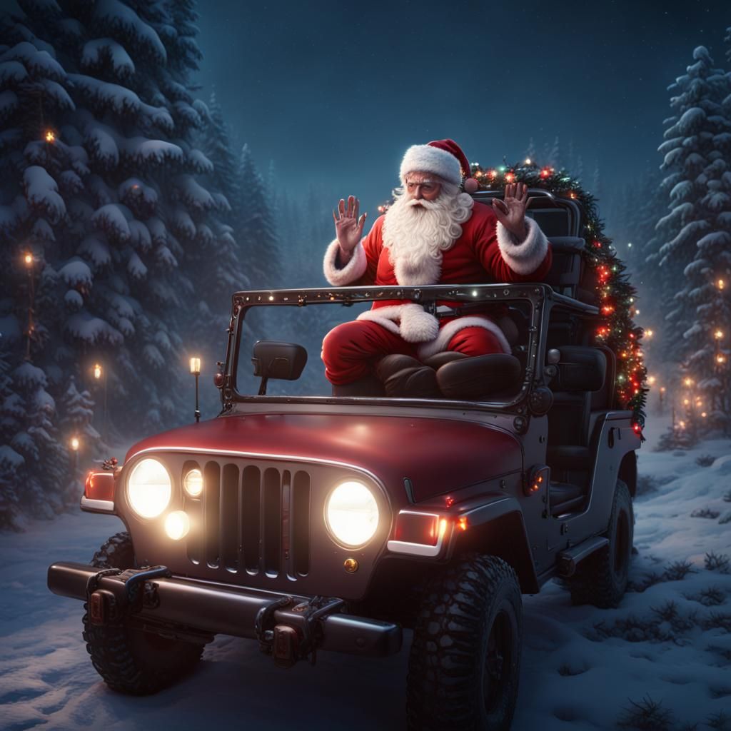 Santa Claus Rides Lighted Jeep: Fantasy Concept Art
