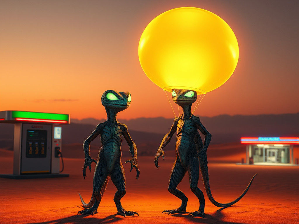 Reptilian Aliens at Desert Gas Station in Biomechanical Styl...