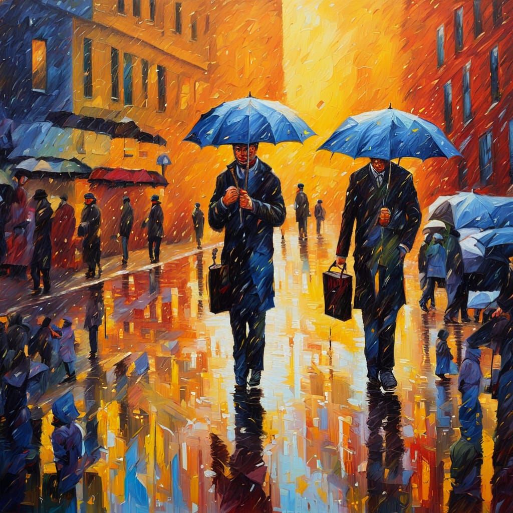 Rainy Cityscape in Neo-Impressionistic Expressionist Style