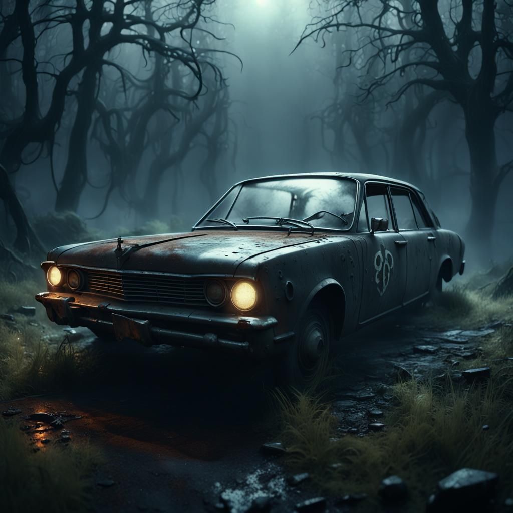 Ominous Car Hood Concept Art in Dark Fantasy Style