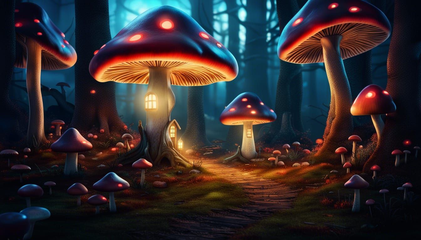 Enchanted Mushroom Forest at Twilight in Fantasy Style
