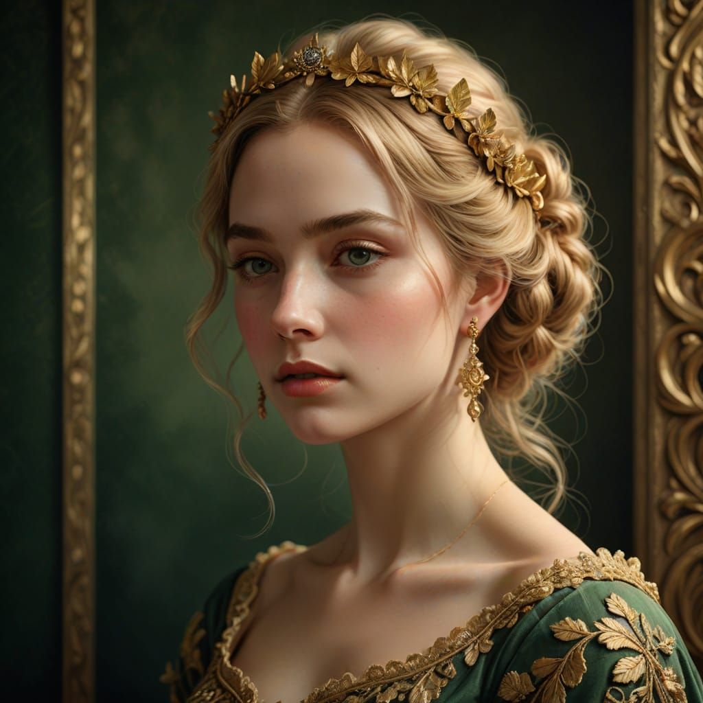Ethereal Renaissance Beauty in Golden Regalia