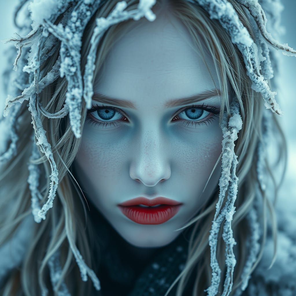 Hyperrealistic Winter Goddess in Icy Splendor