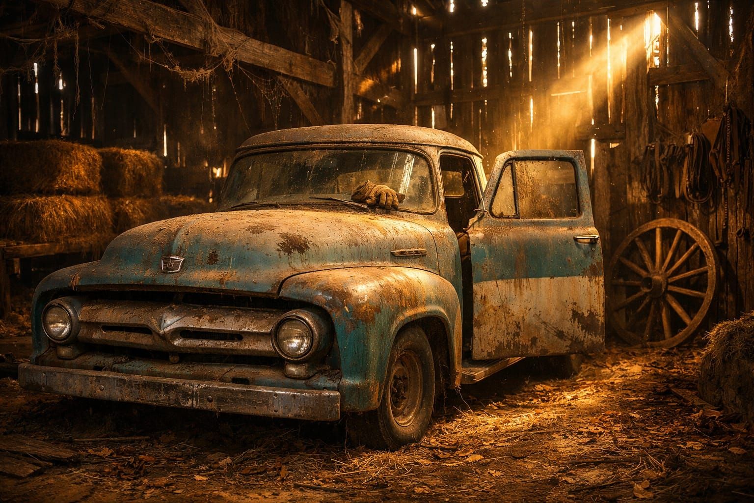 Dusty 1950s Ford F-100 in Forgotten Barn