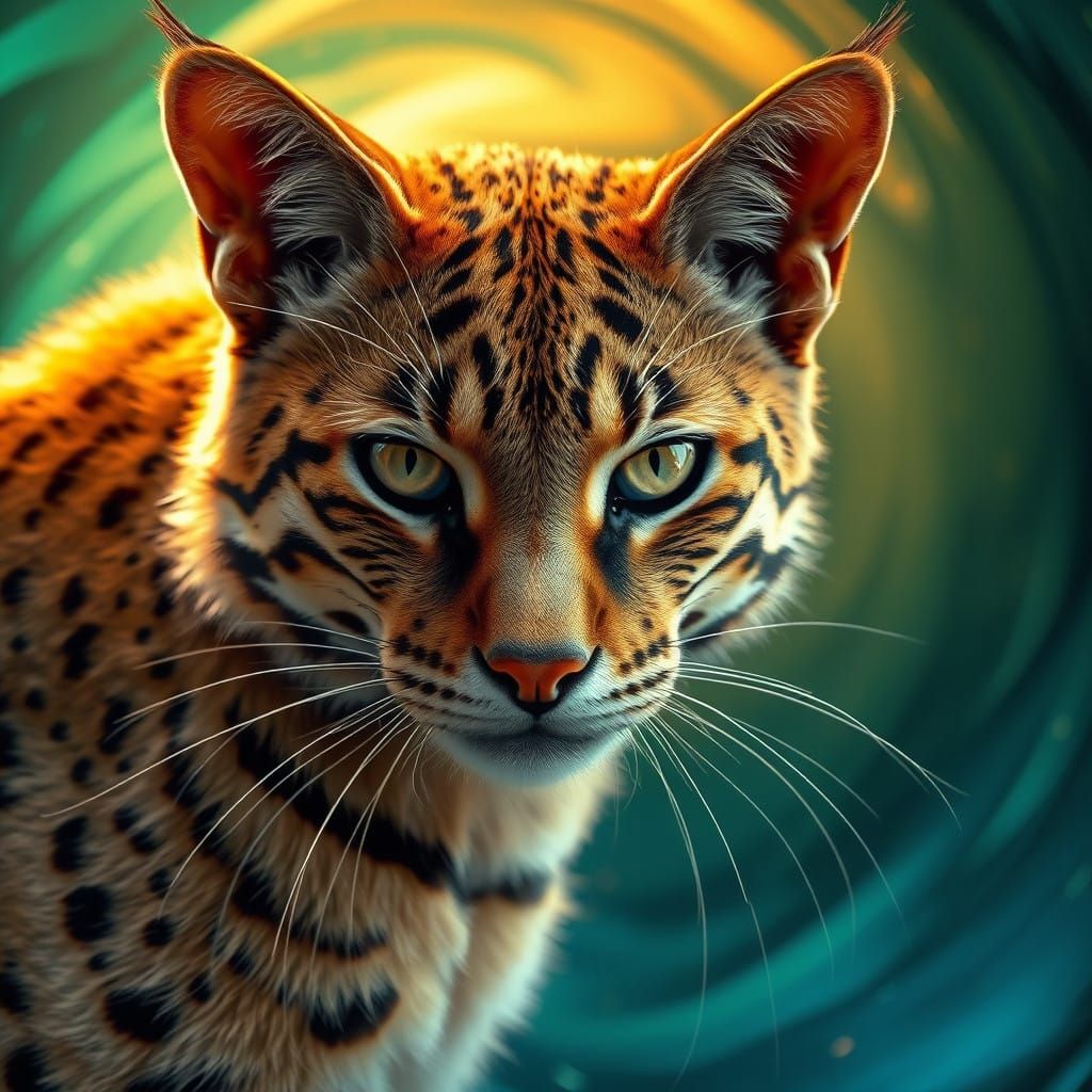 Regal Hyperrealistic Feline in Vibrant Dreamlike Landscape