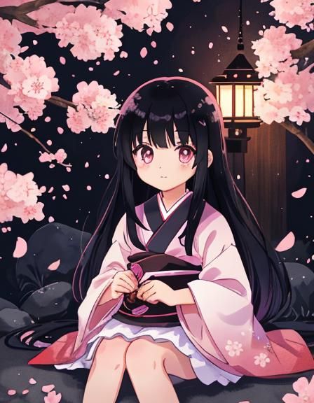 Anime Girl in Japanese Garden: Hyper-Realistic Illustration