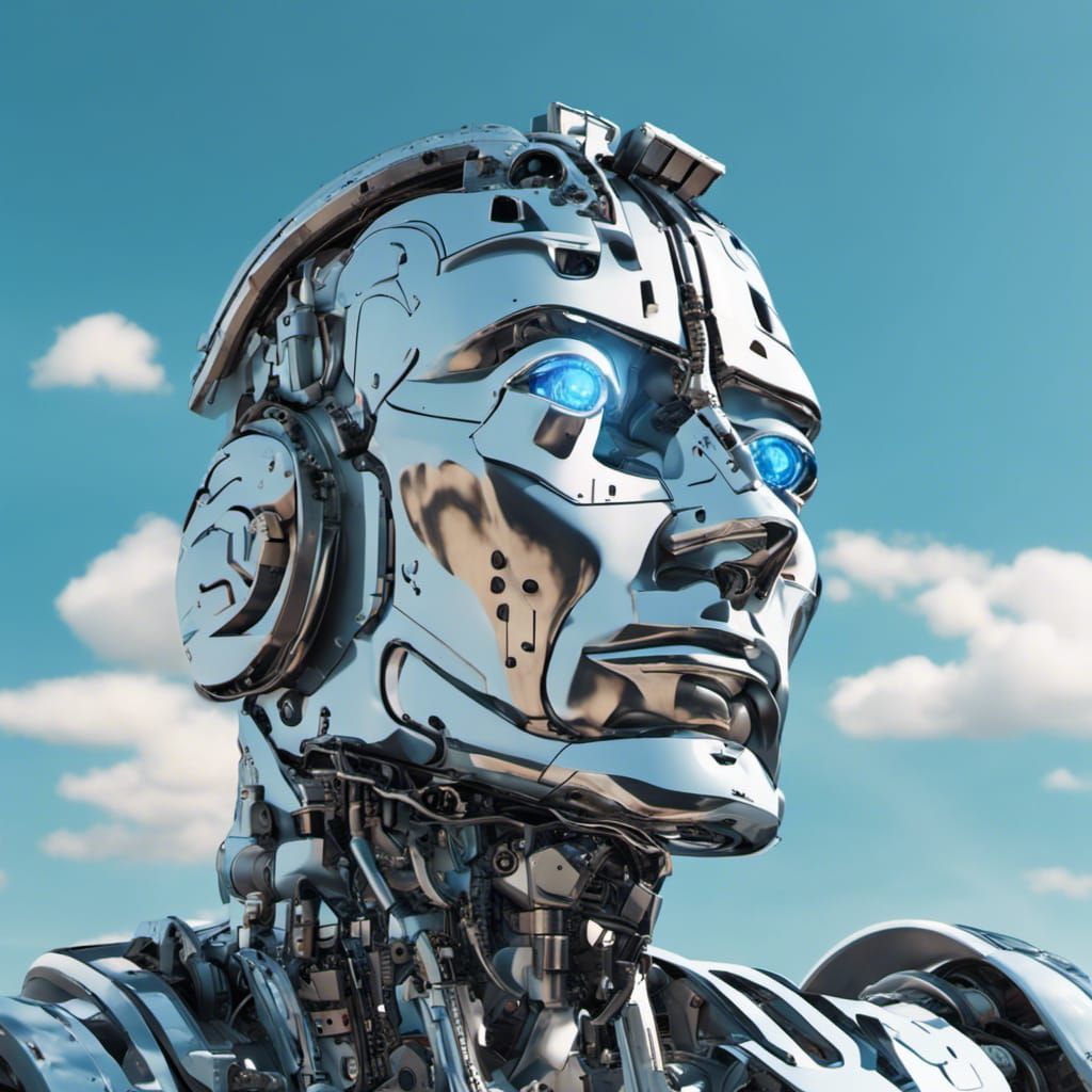 Cyborg Robot Profile in Vintage Pop Art Style