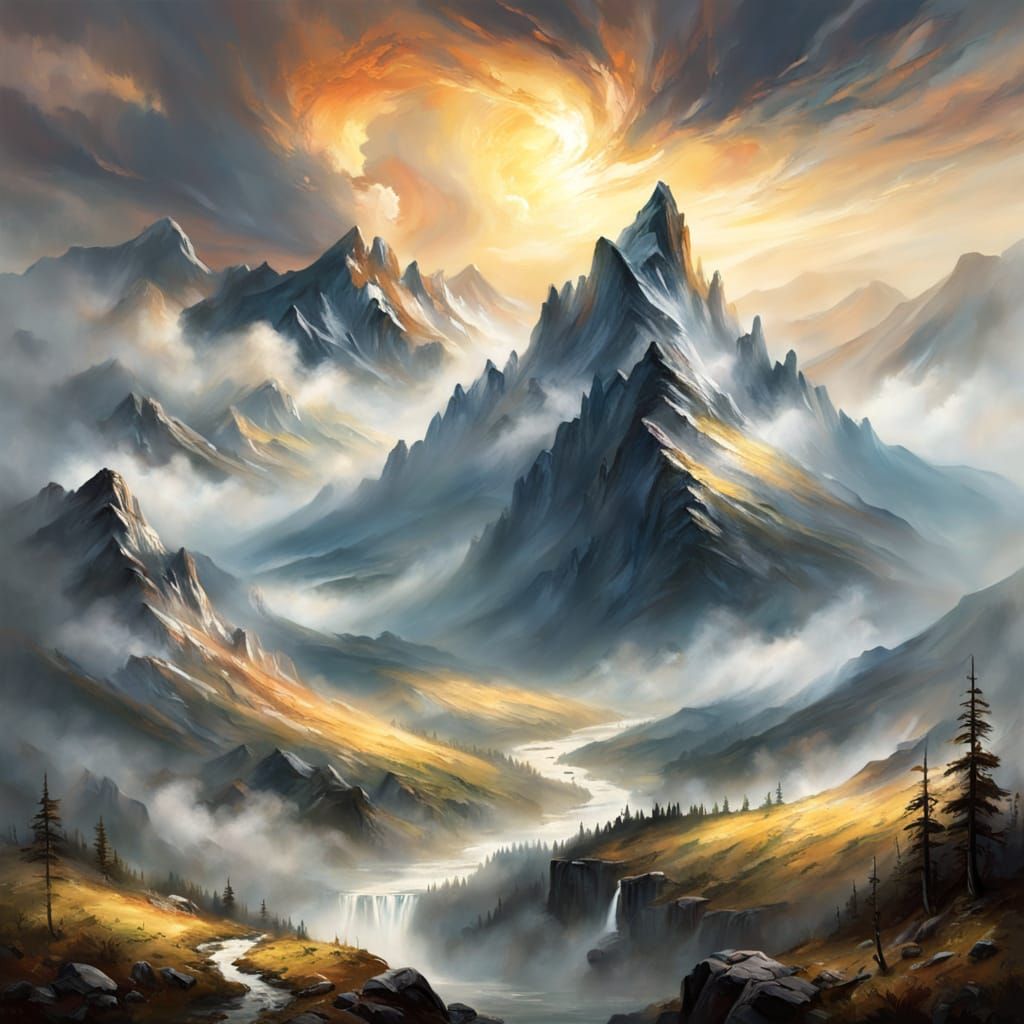 Misty Mountain Range in Expressive Romantic Style