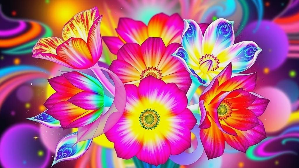 Vibrant Cosmic Bloom in Iridescent Colors
