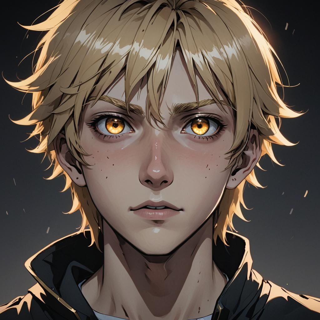 Mischievous Blonde Boy Portrait in Anime Manga Style