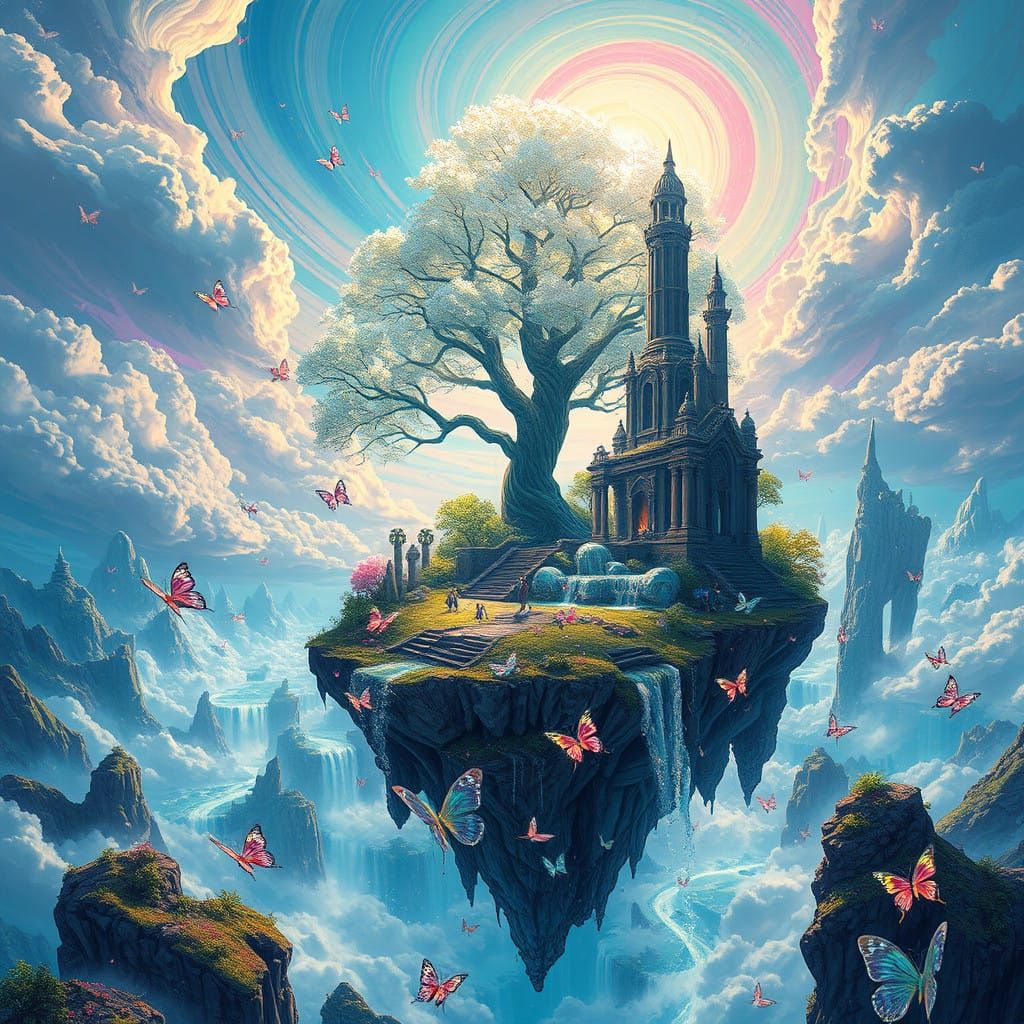 Floating Island Paradise in Vibrant, Ethereal Colors