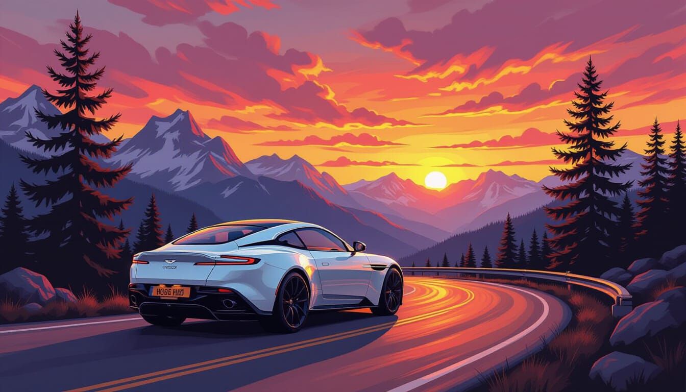Majestic White Aston Martin on Mountain Road