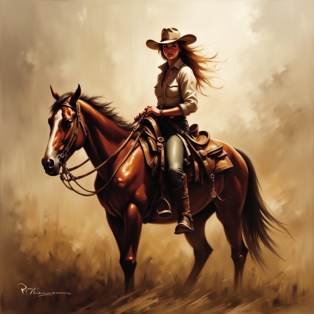 Stunning Cowgirl and Horse in Western Art Style