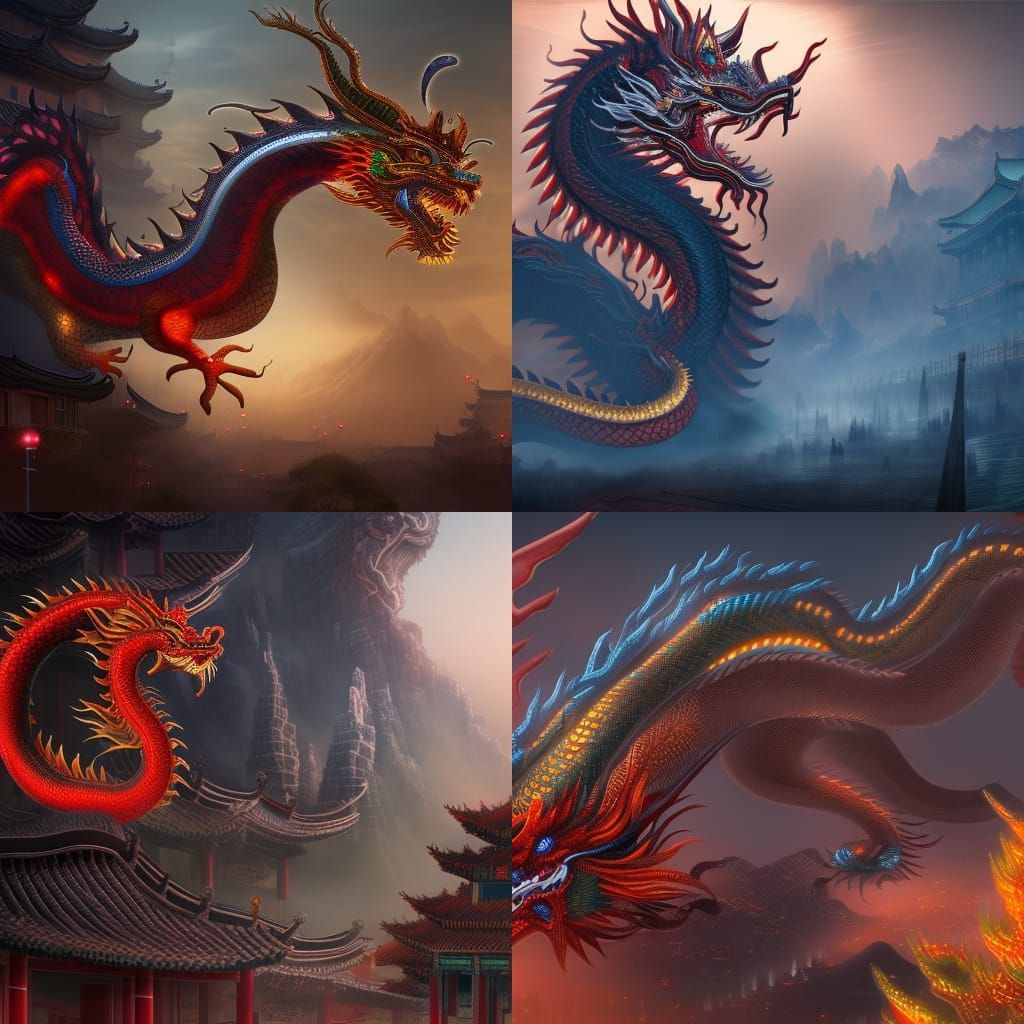 Chinese Dragon Over the City: Fantasy Concept Art
