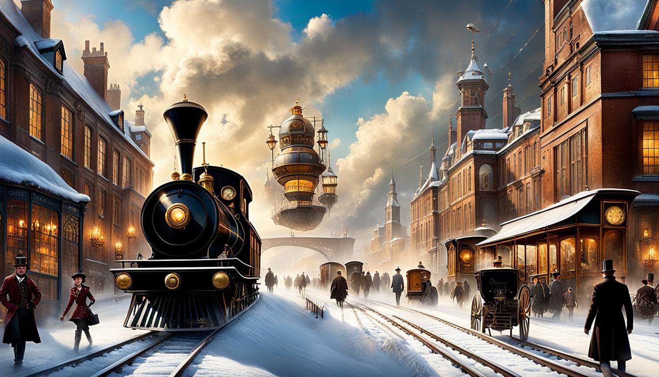 Steampunk City Emerges from Winter Storm