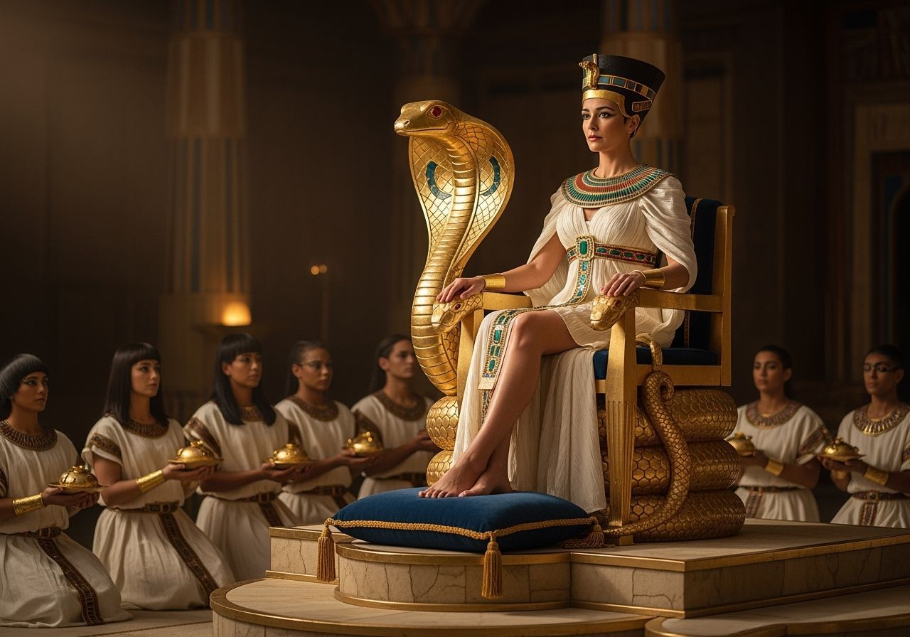 Egyptian Queen on Golden Cobra Throne