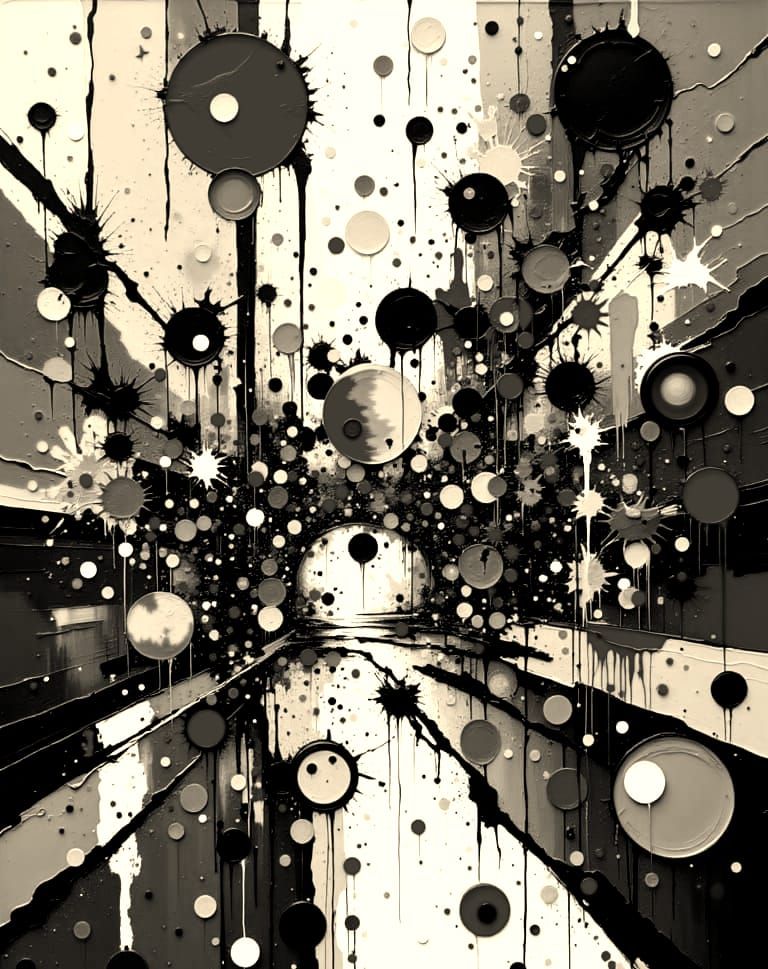 Abstract Painting in Pollock Style with Geometric Elements