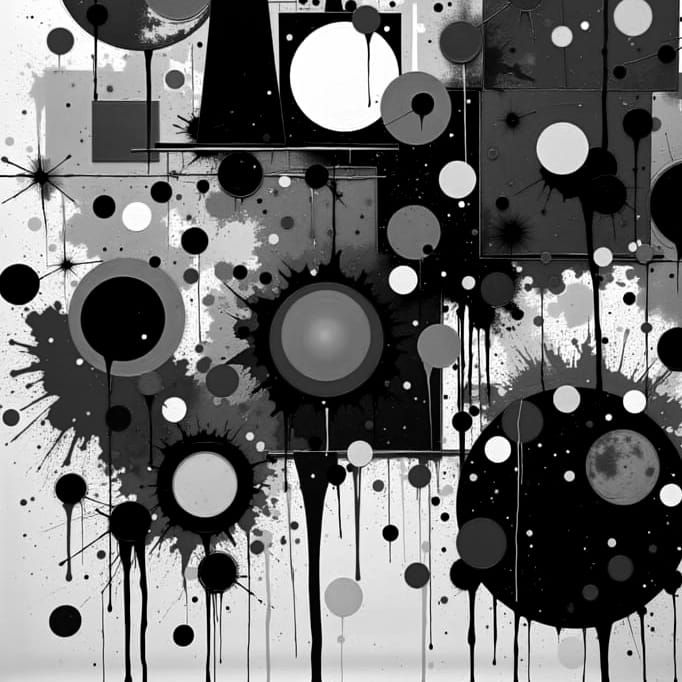 Abstract Painting in Pollock Style with Geometric Elements