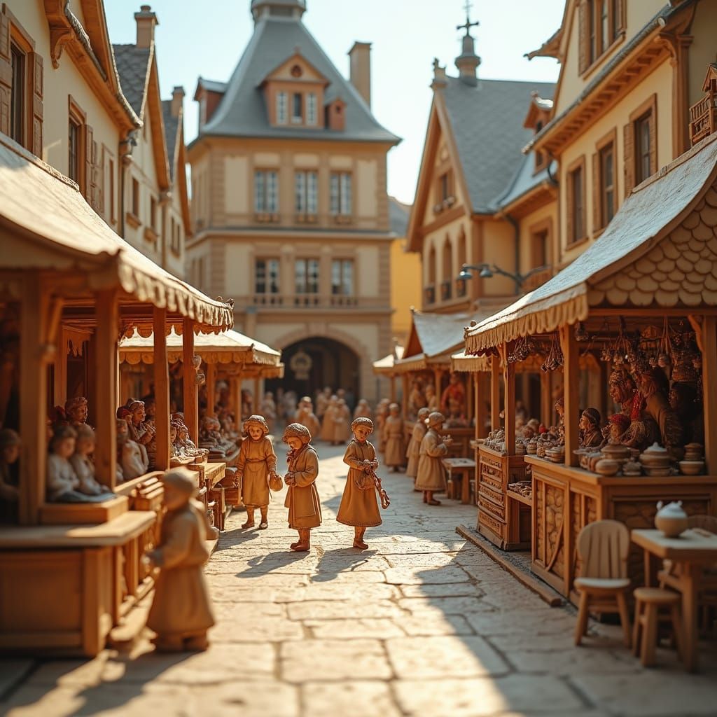 Intricate Wooden Fairground Carving with Carousel and Ferris...