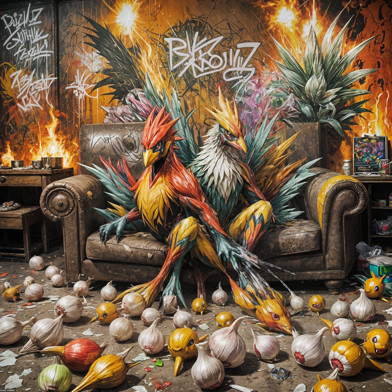 Blaziken Living in Garlic House as Graffiti Art