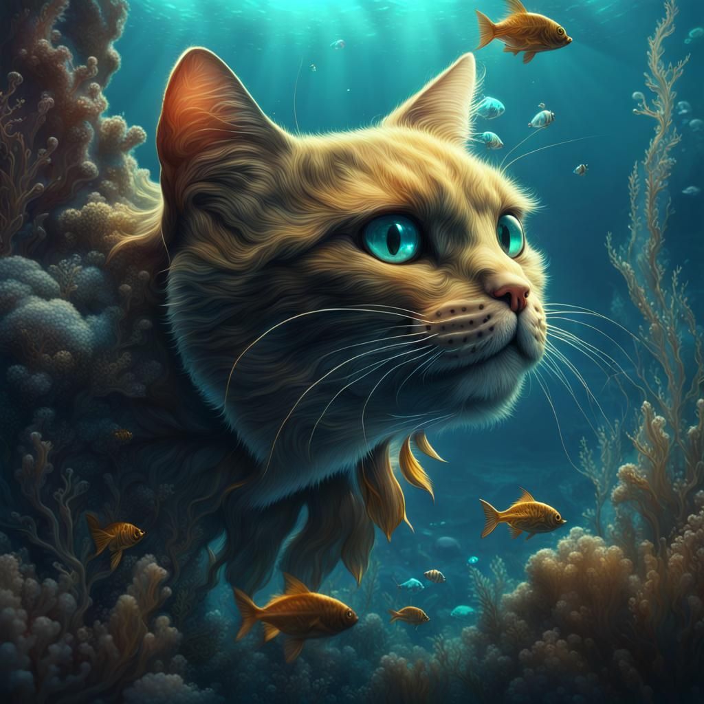 Diamond Cat in Undersea Fantasy Concept Art