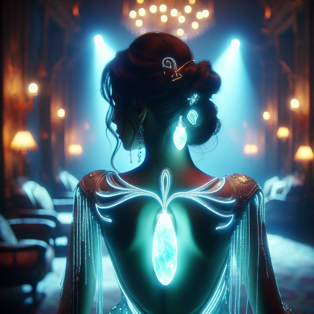 Enchanting Girl in Bioluminescent Dress, Cinematic Lighting