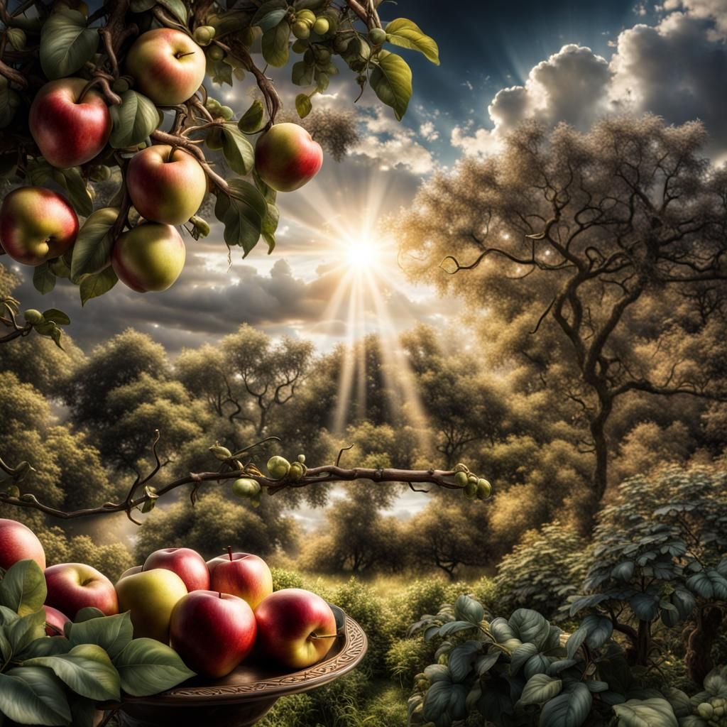 Eve in Eden: Hyperrealistic, Cinematic Apple Temptation