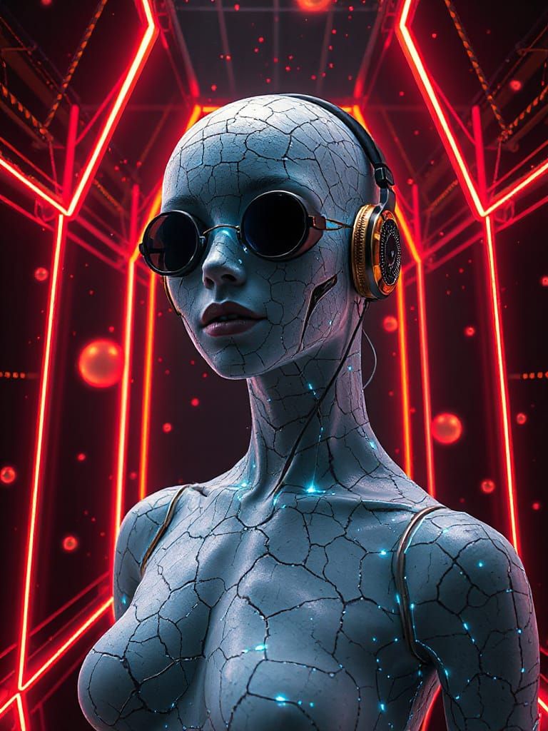 Android Goddess in Neon Void