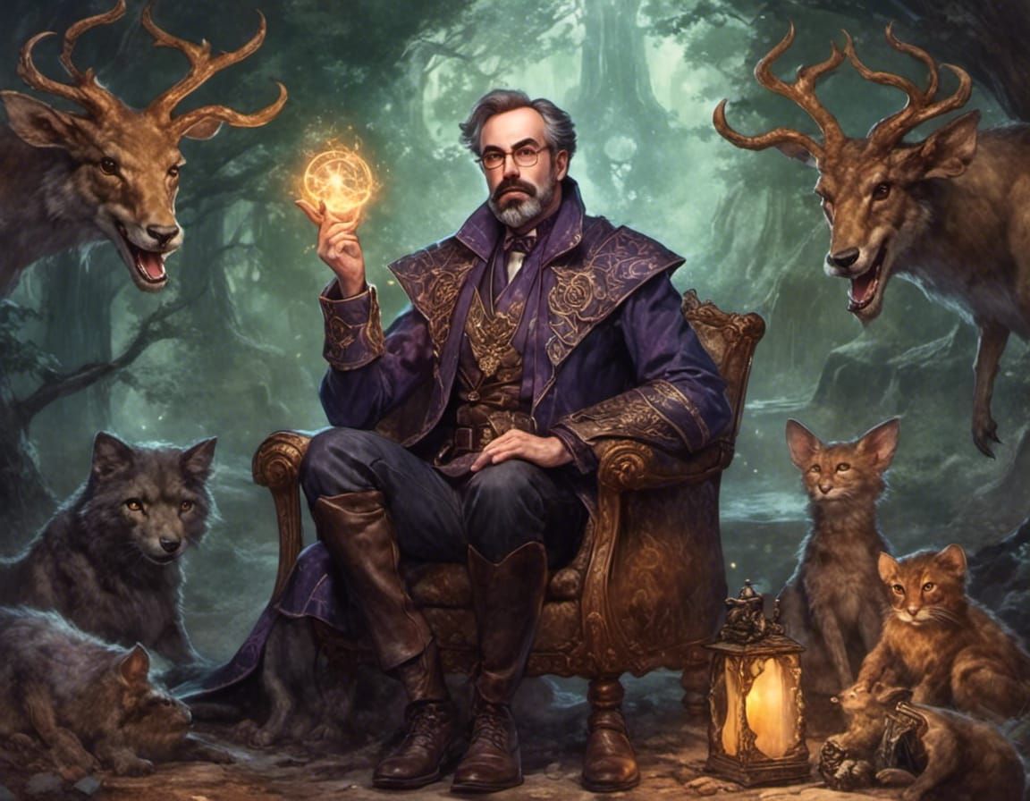 Ethereal Warlock with Fairy Familiar and Genie Patron