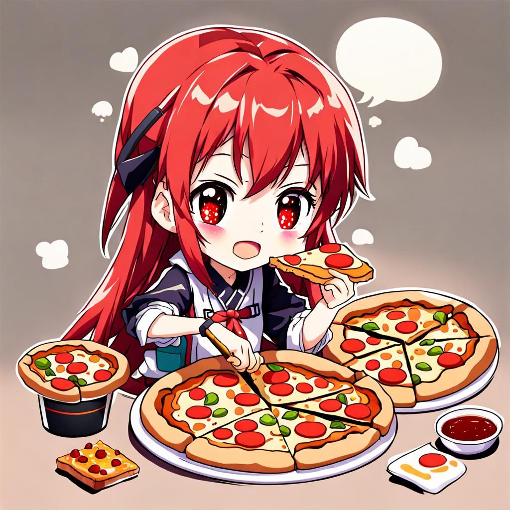 Anime Chibi Girl Enjoys Pizza