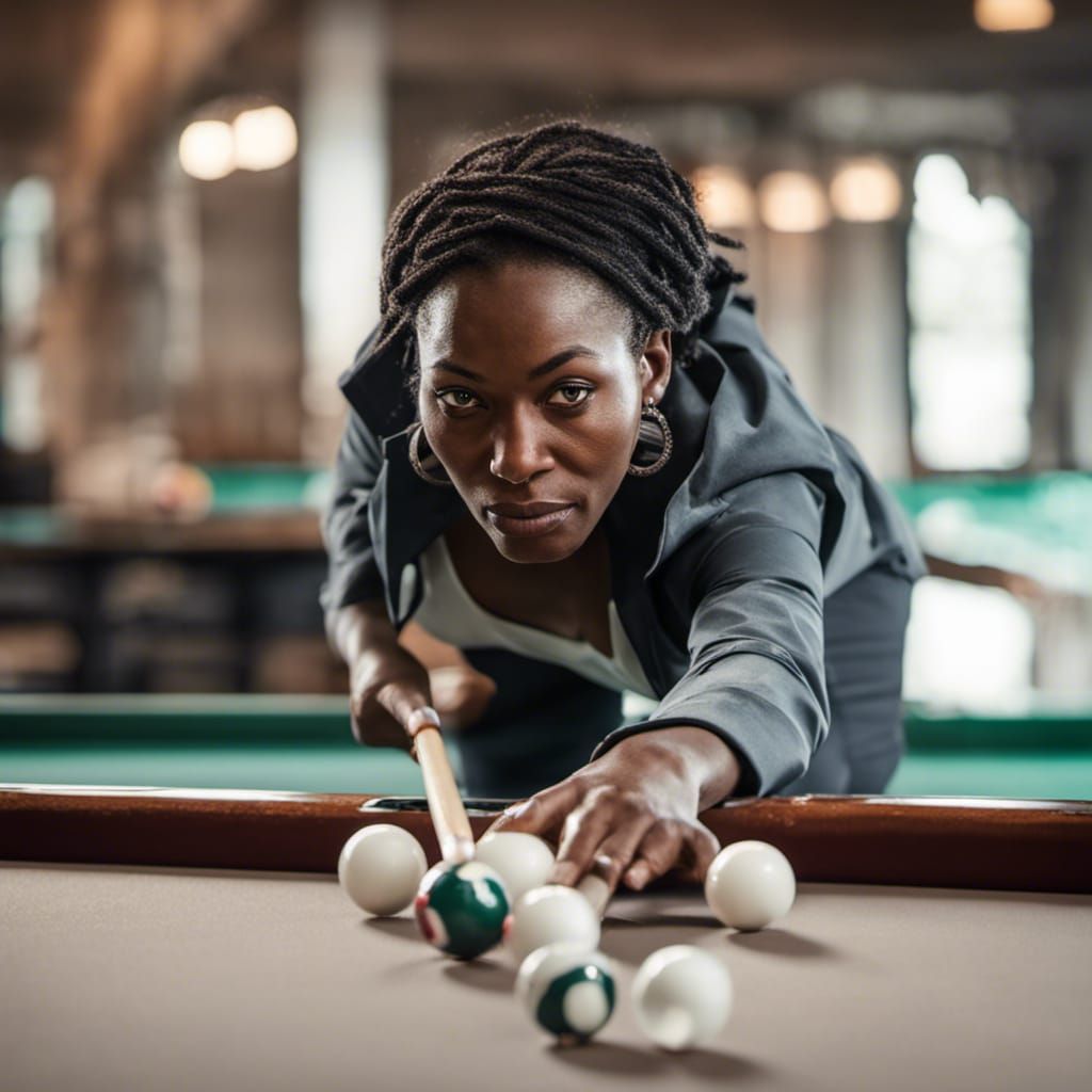 Nubian adult woman playing pool billiard